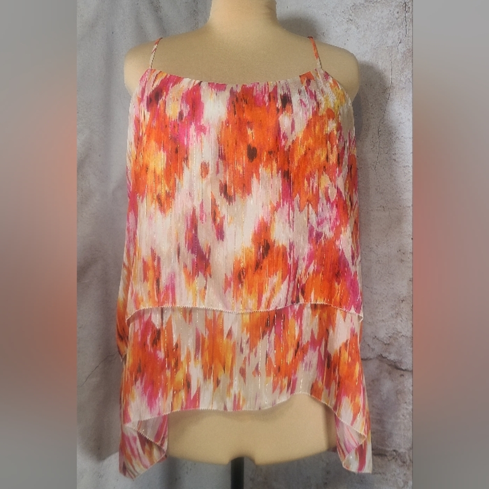 a.n.a Bright Orange & Pink 2 Tiered Hi Low Spaghetti Strap Top XL
